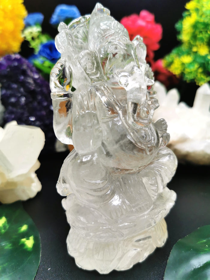 Clear Quartz carving of Ganesh, hand carved beauty - Shwasam