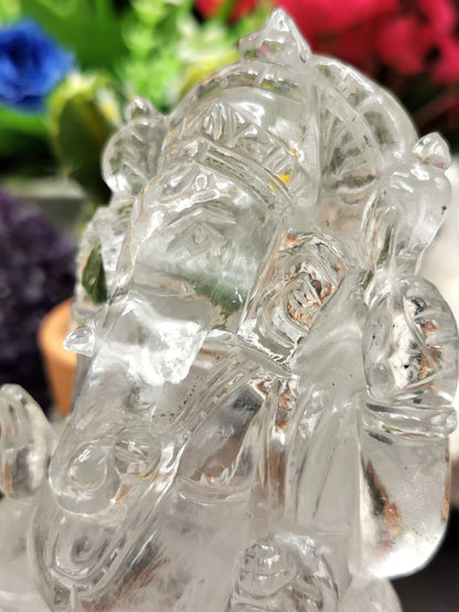 Clear Quartz carving of Ganesh, hand carved beauty - Shwasam