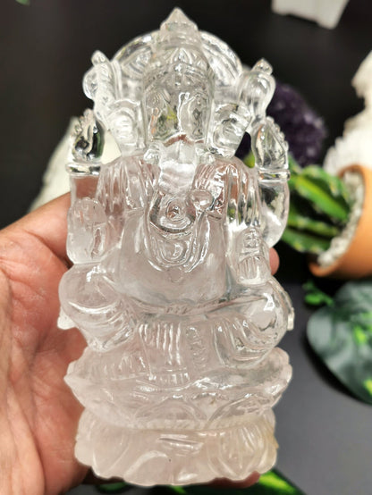 Clear Quartz carving of Ganesh, hand carved beauty - Shwasam