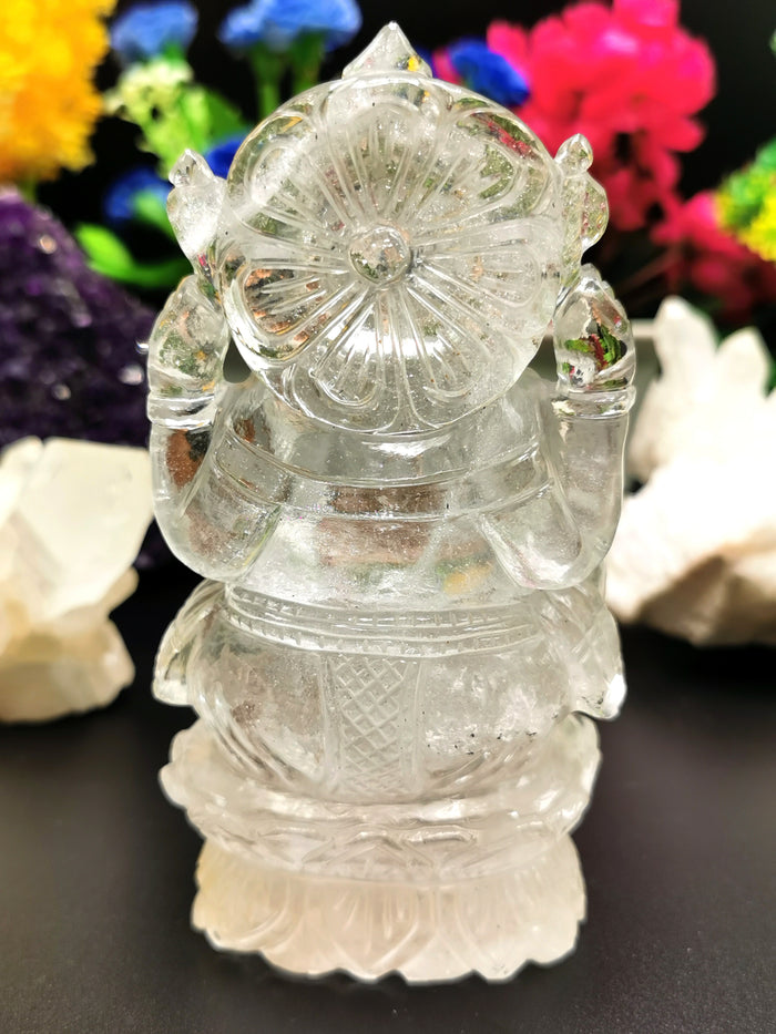 Clear Quartz carving of Ganesh, hand carved beauty - Shwasam
