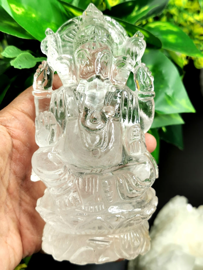 Clear Quartz carving of Ganesh, hand carved beauty - Shwasam