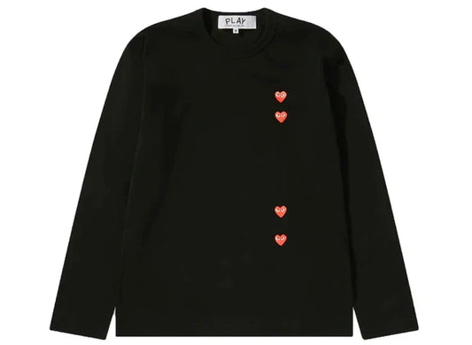 COMME DES GARCONS PLAY Multi Hearts Long Sleeve T-Shirt - Black - AX-T339-051