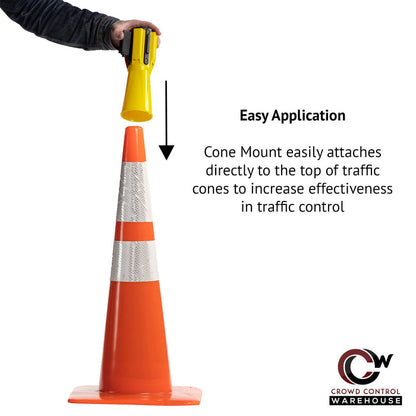 Cone - Mounted Retractable Belt Barrier, 7.5 Ft. Belt - Trafford Industrial - Crowd Control Warehouse