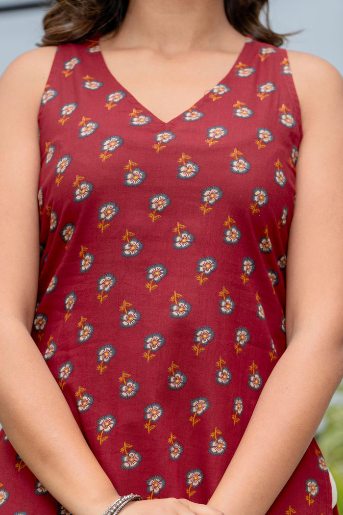 CORAL BLOSSOM HALTER NECK KURTI