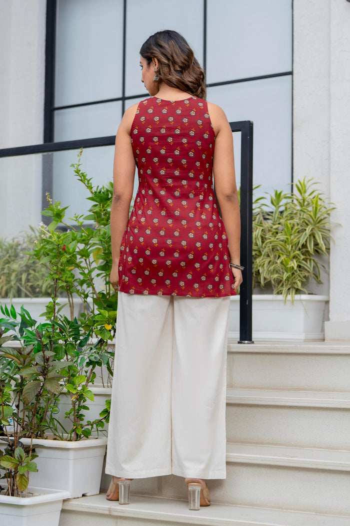 CORAL BLOSSOM HALTER NECK KURTI