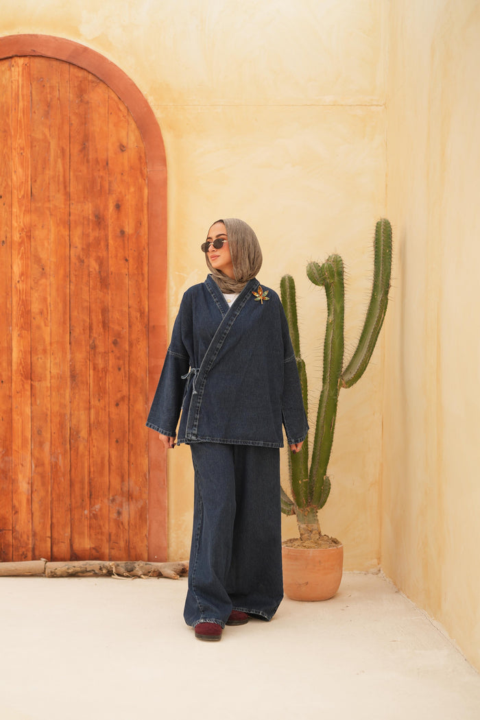 Criss Cross Essential Denim Jacket Only-Dark blue