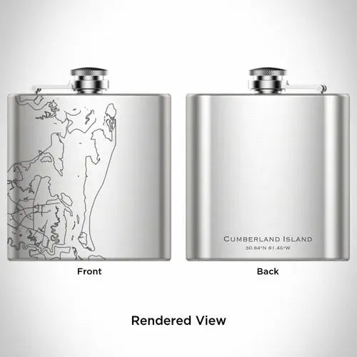 Cumberland Island - Georgia Engraved Map Hip Flask