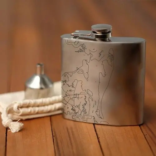 Cumberland Island - Georgia Engraved Map Hip Flask