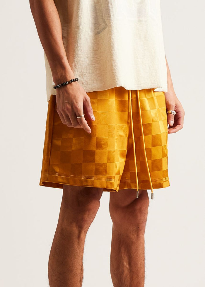 Diet Starts Monday Checkered Nylon Short - Yellow