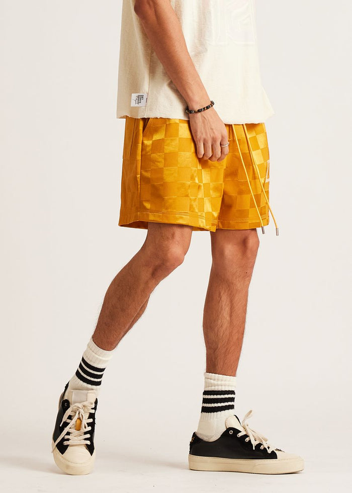 Diet Starts Monday Checkered Nylon Short - Yellow