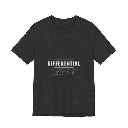 The Differential design printed on a dark grey heather unisex t-shirt.