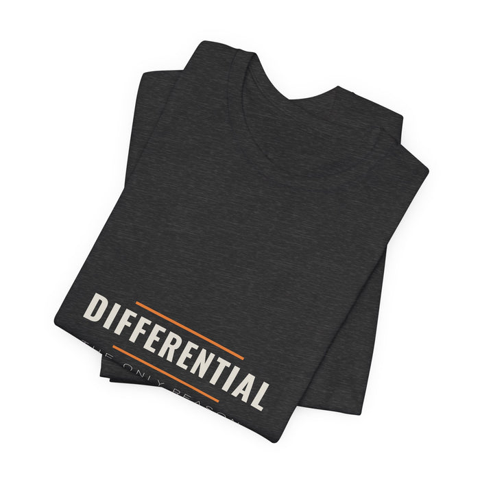 Dark grey heather Differential t-shirt folded to show the front print at an angle.