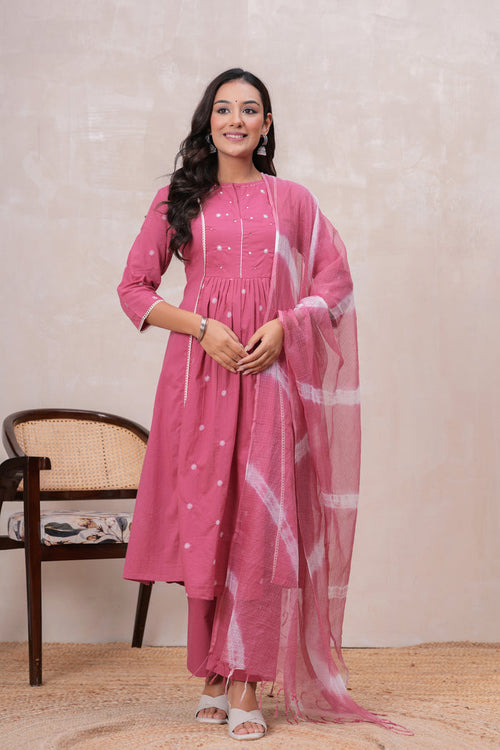 DUSTY PINK SOLID PLEATED SUIT SET