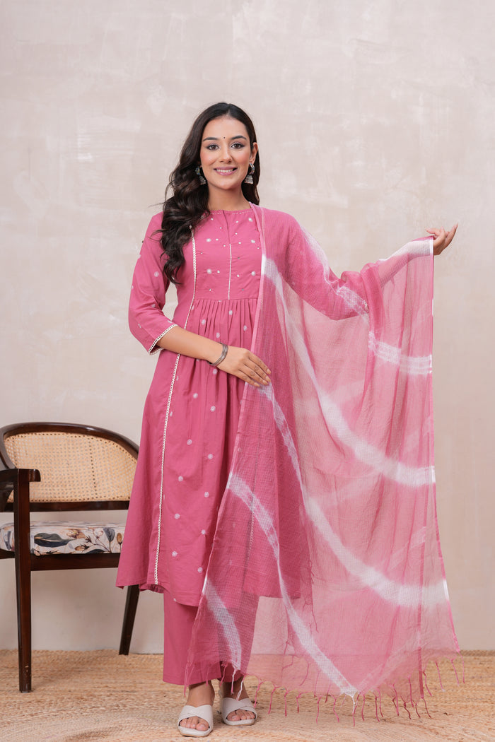DUSTY PINK SOLID PLEATED SUIT SET