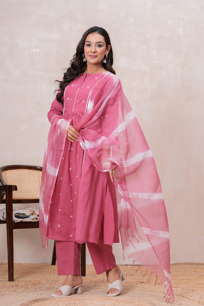 DUSTY PINK SOLID PLEATED SUIT SET