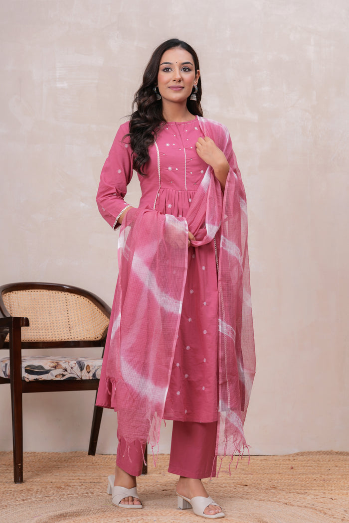 DUSTY PINK SOLID PLEATED SUIT SET