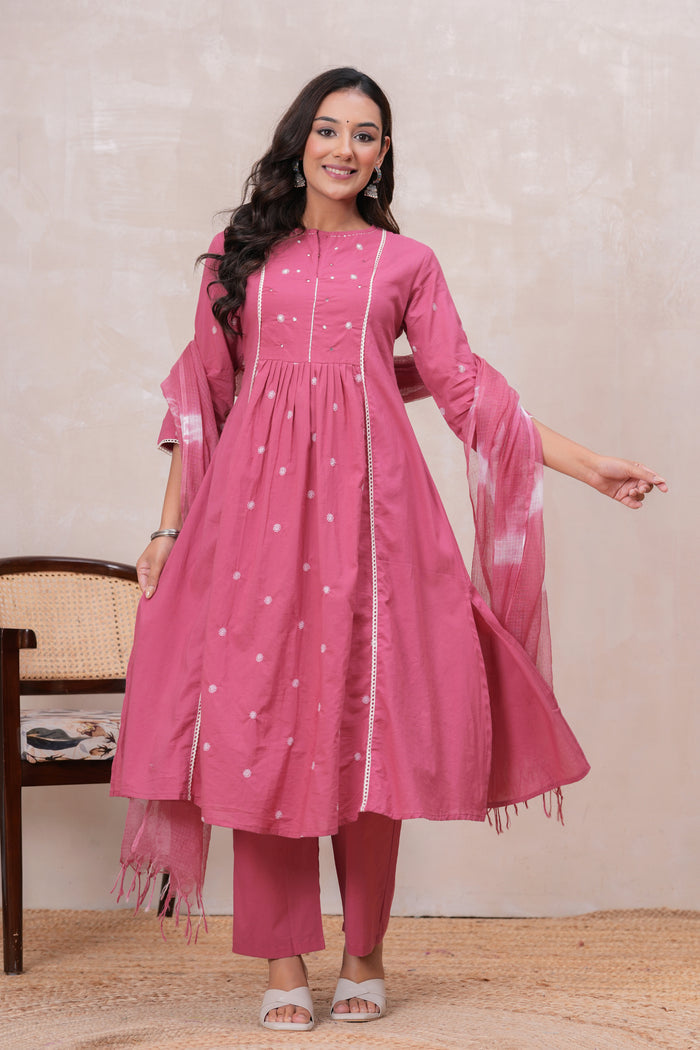 DUSTY PINK SOLID PLEATED SUIT SET