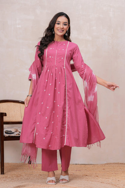 DUSTY PINK SOLID PLEATED SUIT SET