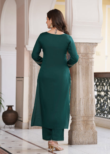EMERALD GREEN SOLID SILK SUIT SET