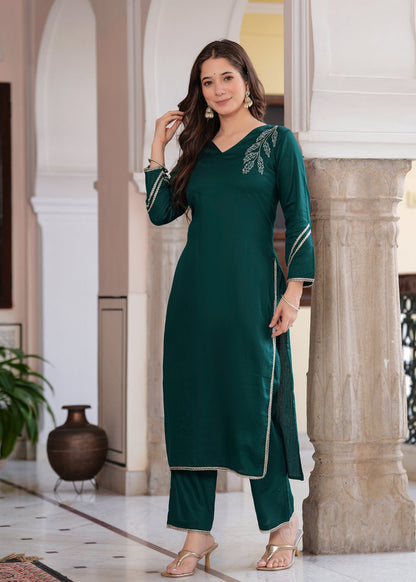EMERALD GREEN SOLID SILK SUIT SET