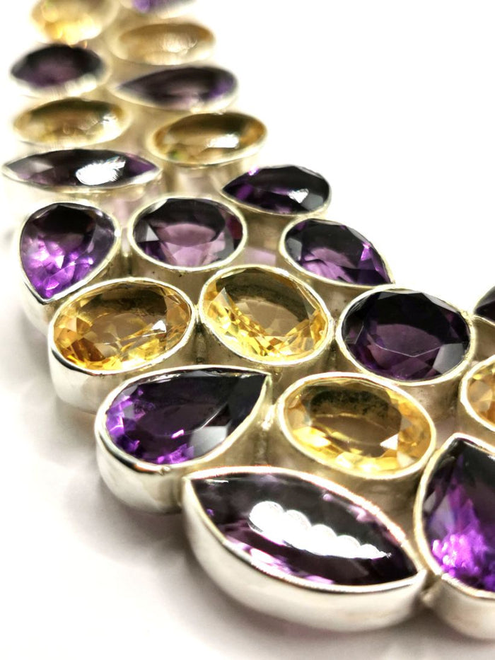 Exquisite Designer Amethyst Citrine Stone Necklace set in 925 Sterling Silver | Christmas gift | Mothers Day | Anniversary Gift | Birthday Gift | Wedding Gift | Amethyst Citrine Necklace - Shwasam
