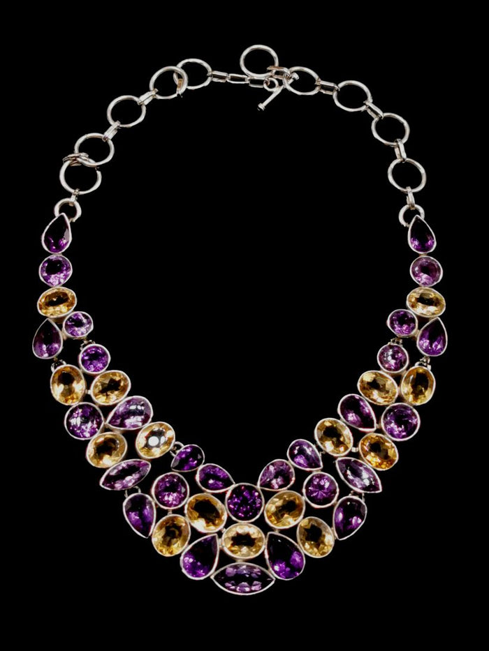 Exquisite Designer Amethyst Citrine Stone Necklace set in 925 Sterling Silver | Christmas gift | Mothers Day | Anniversary Gift | Birthday Gift | Wedding Gift | Amethyst Citrine Necklace - Shwasam