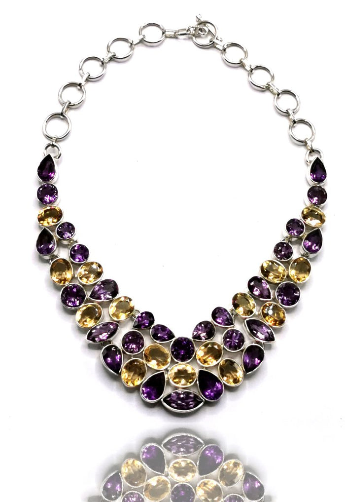 Exquisite Designer Amethyst Citrine Stone Necklace set in 925 Sterling Silver | Christmas gift | Mothers Day | Anniversary Gift | Birthday Gift | Wedding Gift | Amethyst Citrine Necklace - Shwasam