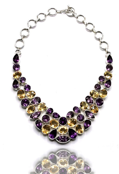 Exquisite Designer Amethyst Citrine Stone Necklace set in 925 Sterling Silver | Christmas gift | Mothers Day | Anniversary Gift | Birthday Gift | Wedding Gift | Amethyst Citrine Necklace - Shwasam