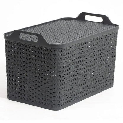 Extra Large Urban Style Plastic Storage Basket with Lid Strata