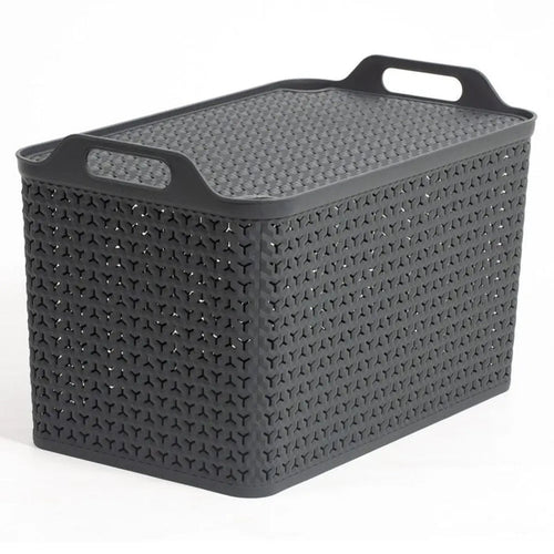 Extra Large Urban Style Plastic Storage Basket with Lid Strata