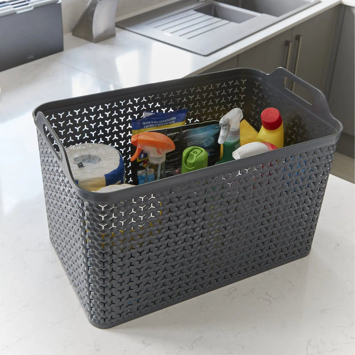 Extra Large Urban Style Plastic Storage Basket with Lid Strata