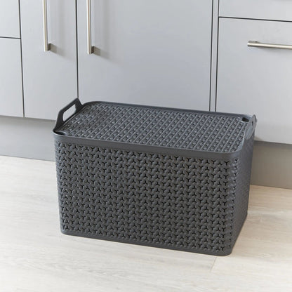 Extra Large Urban Style Plastic Storage Basket with Lid Strata
