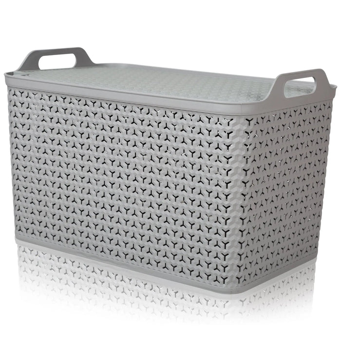 Extra Large Urban Style Plastic Storage Basket with Lid Strata