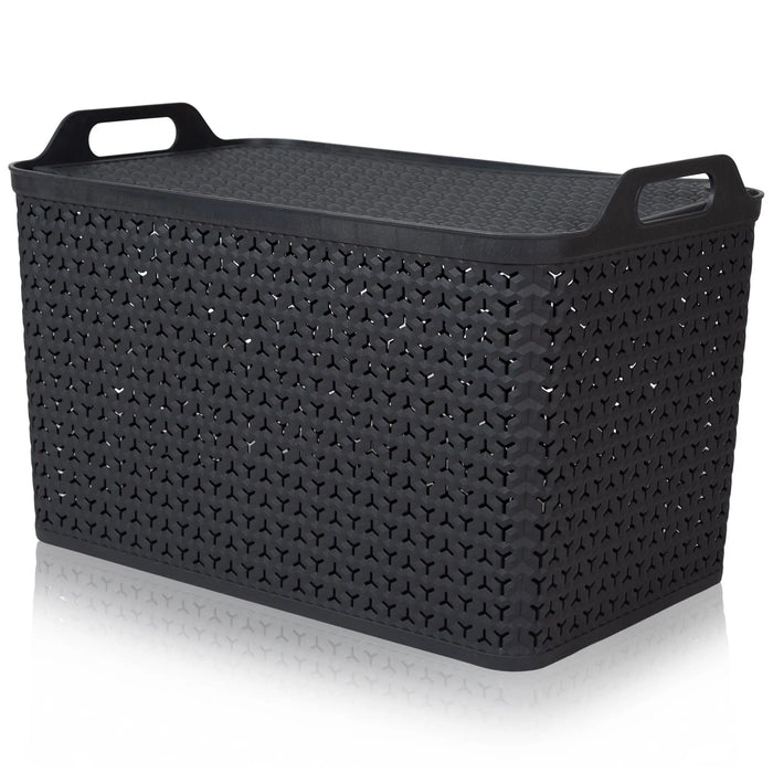 Extra Large Urban Style Plastic Storage Basket with Lid Strata