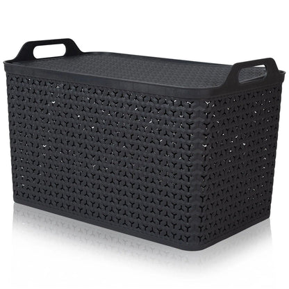 Extra Large Urban Style Plastic Storage Basket with Lid Strata