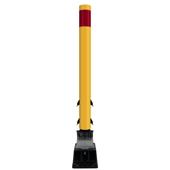 FlexStake Center Line Surface Mount Base Traffic Delineator - Yellow Tubular Post with Reflective Options - Crowd Control Warehouse