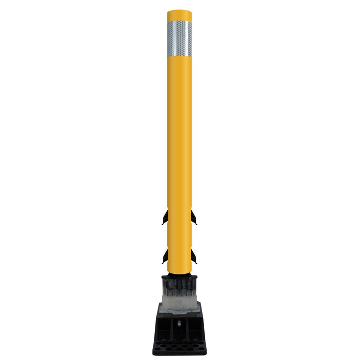 FlexStake Center Line Surface Mount Base Traffic Delineator - Yellow Tubular Post with Reflective Options - Crowd Control Warehouse