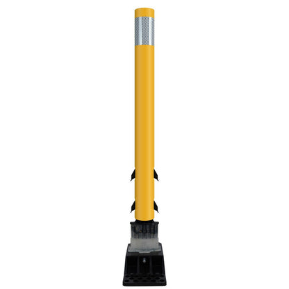 FlexStake Center Line Surface Mount Base Traffic Delineator - Yellow Tubular Post with Reflective Options - Crowd Control Warehouse