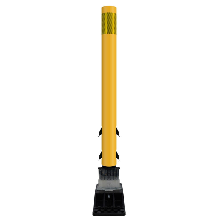 FlexStake Center Line Surface Mount Base Traffic Delineator - Yellow Tubular Post with Reflective Options - Crowd Control Warehouse