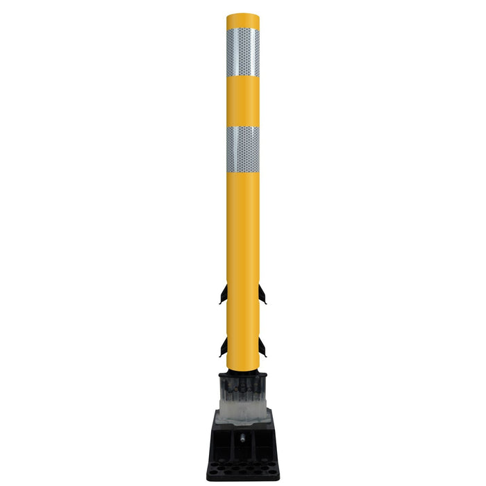 FlexStake Center Line Surface Mount Base Traffic Delineator - Yellow Tubular Post with Reflective Options - Crowd Control Warehouse