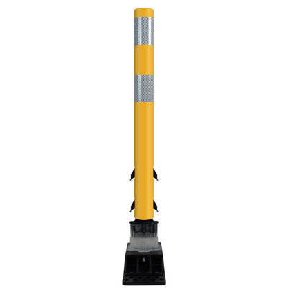 FlexStake Center Line Surface Mount Base Traffic Delineator - Yellow Tubular Post with Reflective Options - Crowd Control Warehouse