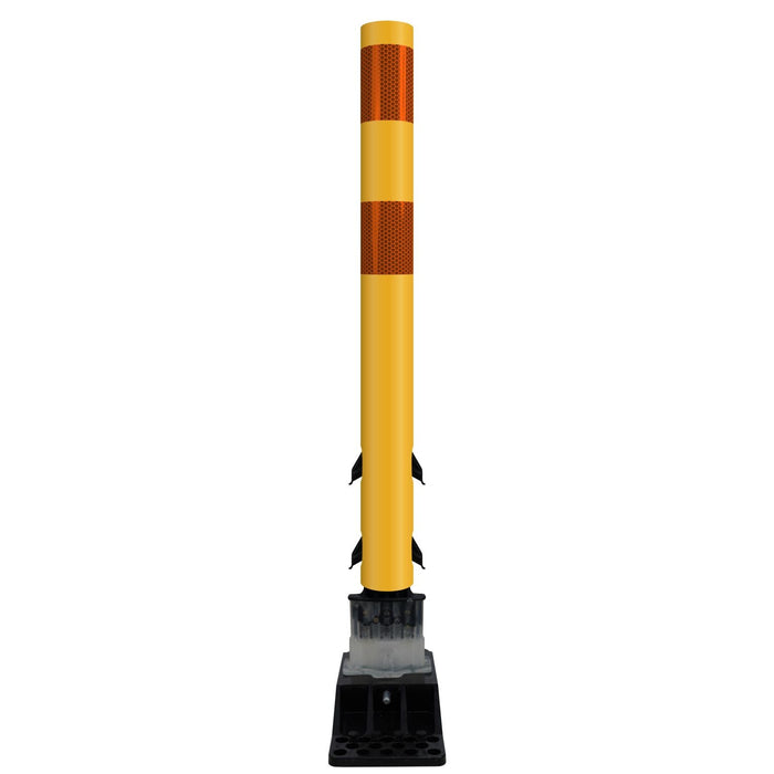 FlexStake Center Line Surface Mount Base Traffic Delineator - Yellow Tubular Post with Reflective Options - Crowd Control Warehouse