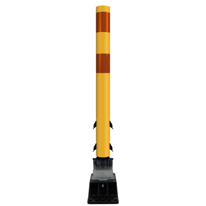 FlexStake Center Line Surface Mount Base Traffic Delineator - Yellow Tubular Post with Reflective Options - Crowd Control Warehouse