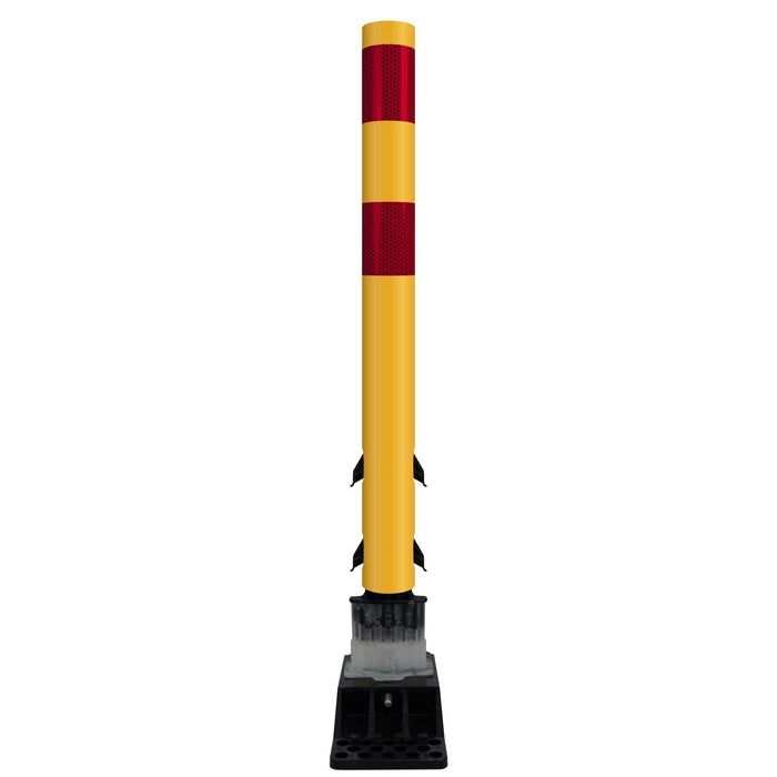 FlexStake Center Line Surface Mount Base Traffic Delineator - Yellow Tubular Post with Reflective Options - Crowd Control Warehouse
