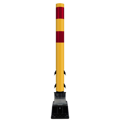 FlexStake Center Line Surface Mount Base Traffic Delineator - Yellow Tubular Post with Reflective Options - Crowd Control Warehouse