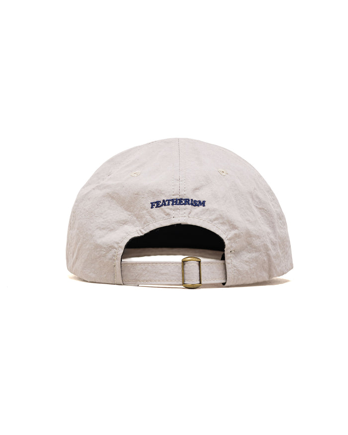 Found Feather 6 Panel Strap Back Cap Cotton Nylon Dyed Cloth Light Grey