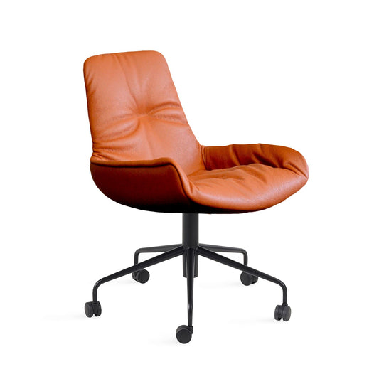 freifrau | leya armchair low | 5-star on wheels - gas lift | cairo cognac leather
