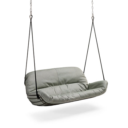 freifrau | leyasol outdoor lounge couch double swing seat | black frame | lopi charcoal | silver ropes