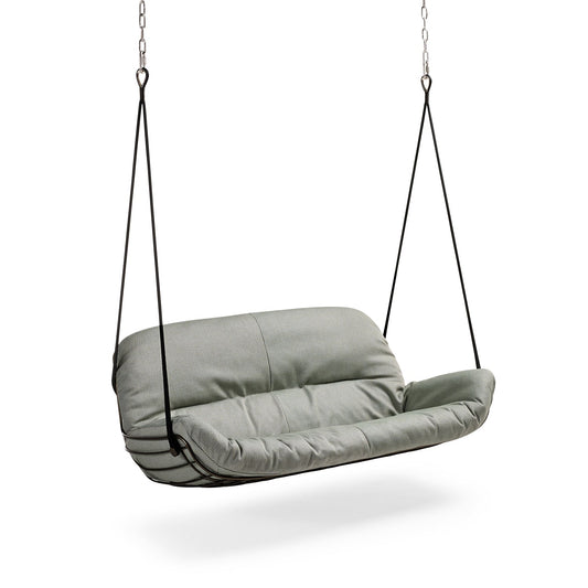 freifrau | leyasol outdoor lounge couch double swing seat | black frame | lopi charcoal | silver ropes