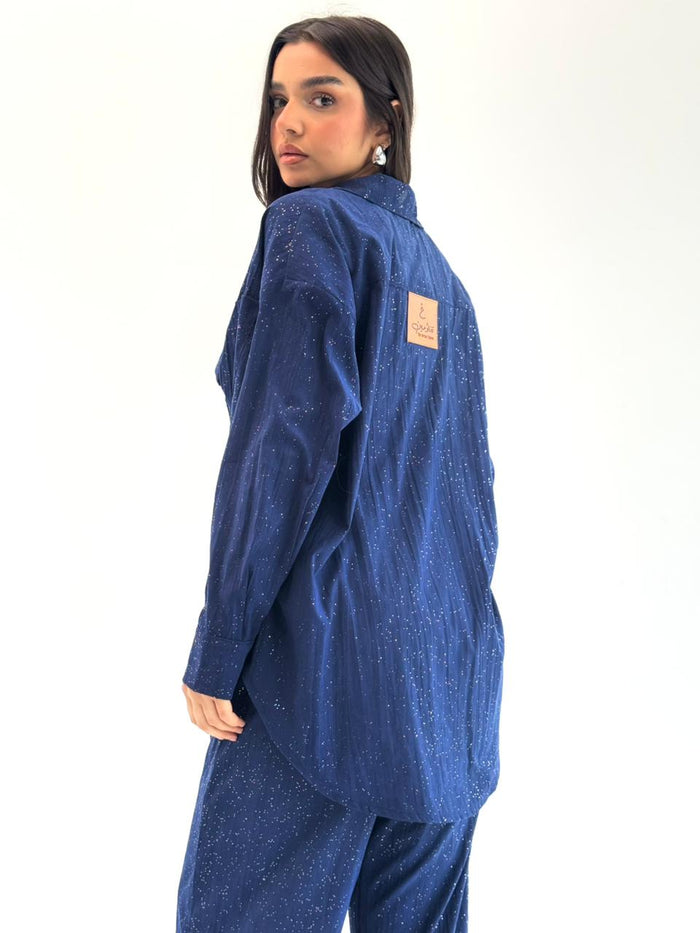 Galaxy Summer Set Embroidered Linen Set- Royal Blue